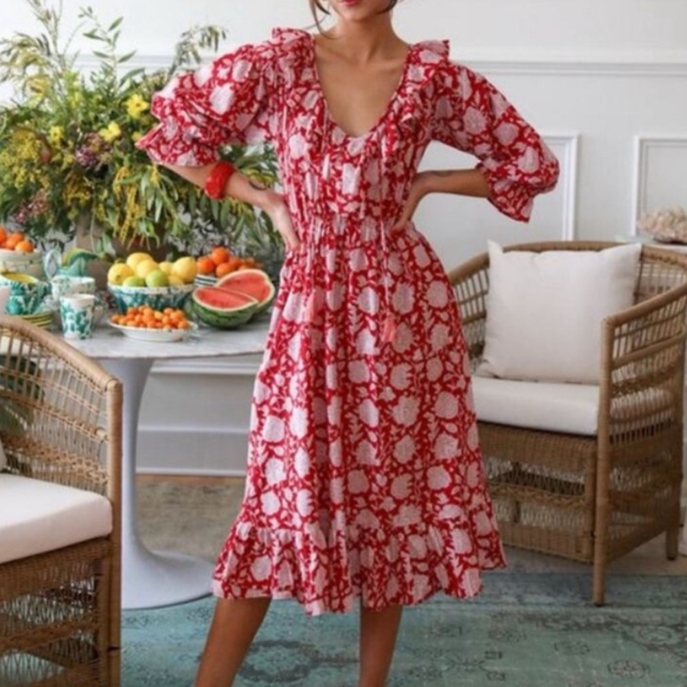Mille June Dress in Red Zinnia Floral